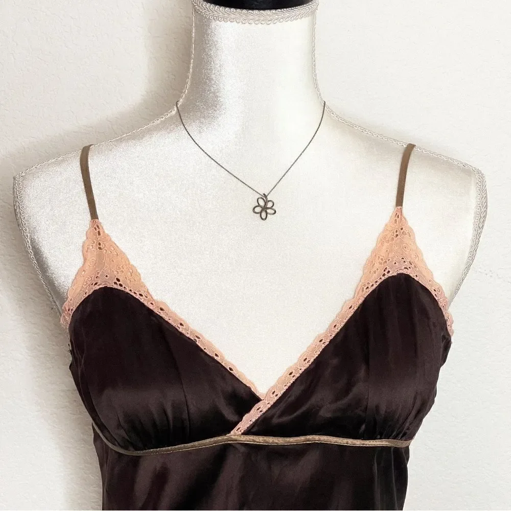 🍋 Gap Body • Women’s Satin Slip Dress with Lace Trim & Floral Embroidery Size S - Picture 2 of 9